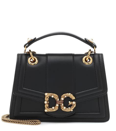 Dolce & Gabbana Black Small Dg Amore Bag In Calfskin .